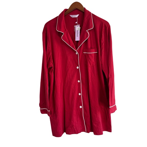 Cheibear Womens Long Sleeve Button Down Nightshirt Red Sleep Dress Size L NEW - Picture 2 of 9